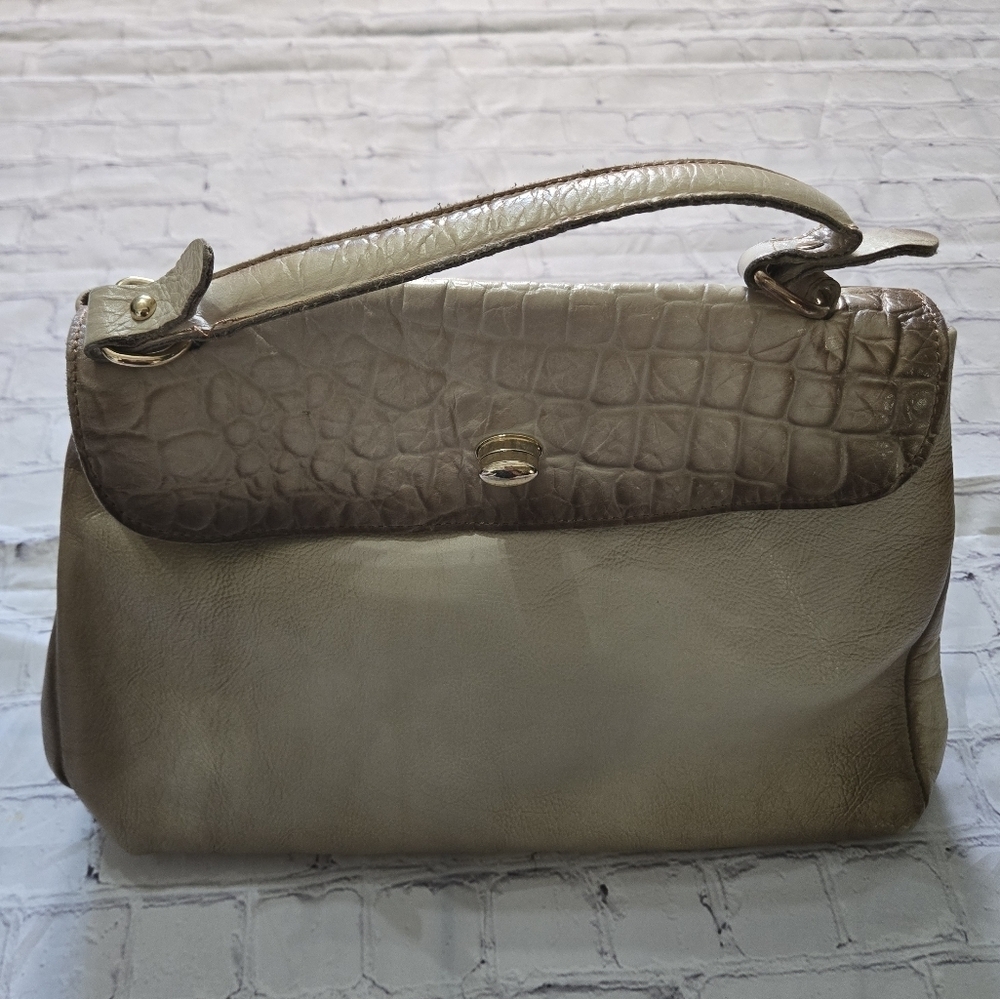Made In Old Itay Leather Beige&Brown Satchel Hand Bag to Adjustable Crossbody - Picture 4 of 17